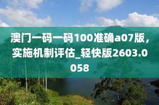 澳门一码一码100准确a07版，实施机制评估_轻快版2603.0058